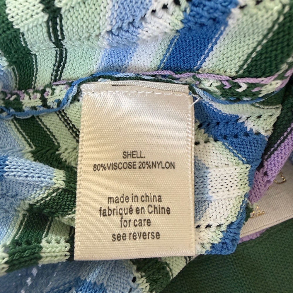 Torn Ronny Kobo Chevron Knit Two Piece Set Green Blue Crop Top Tank Skirt Small - Picture 11 of 11